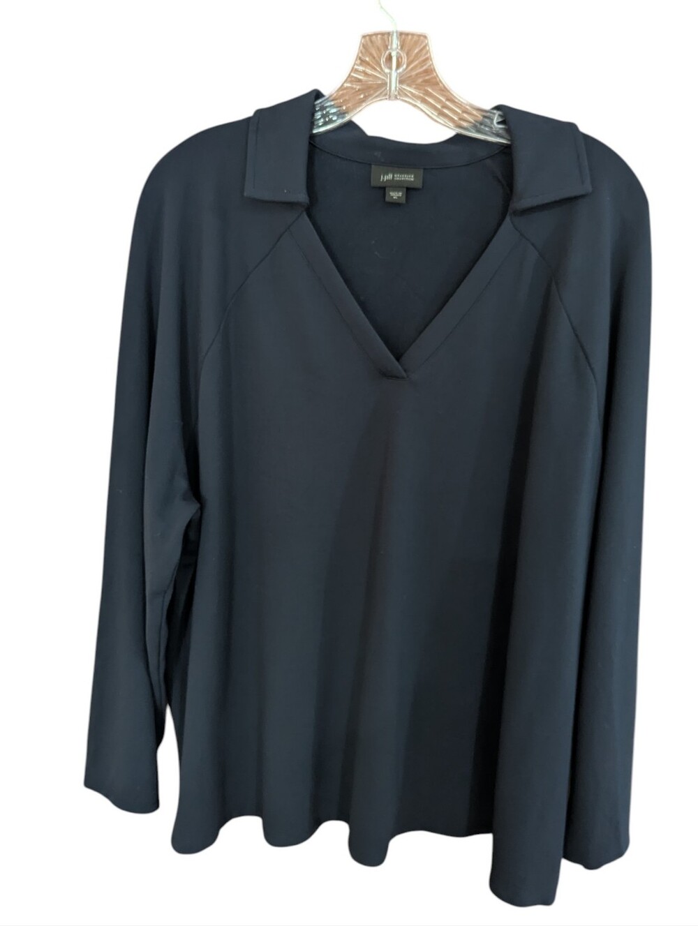 J. Jill Wearever Collection Navy Blue V-neck Collared  Fleece Sweater Top XL